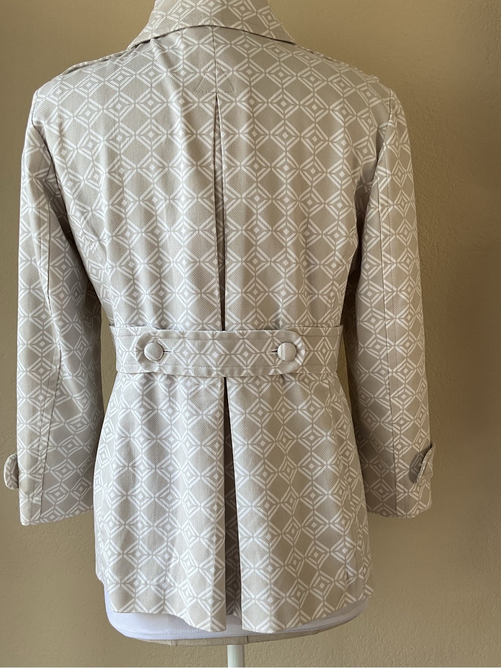 Banana Republic Cream Geometric Blazer Jacket M Tailored Cotton Stretch Beige - Picture 6 of 8
